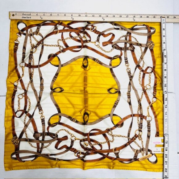 Beautiful TRUSSARDI SILK Handkerchief/Mini Scarf  22"X22" Gold Chain Every  (S2 - Picture 5 of 11